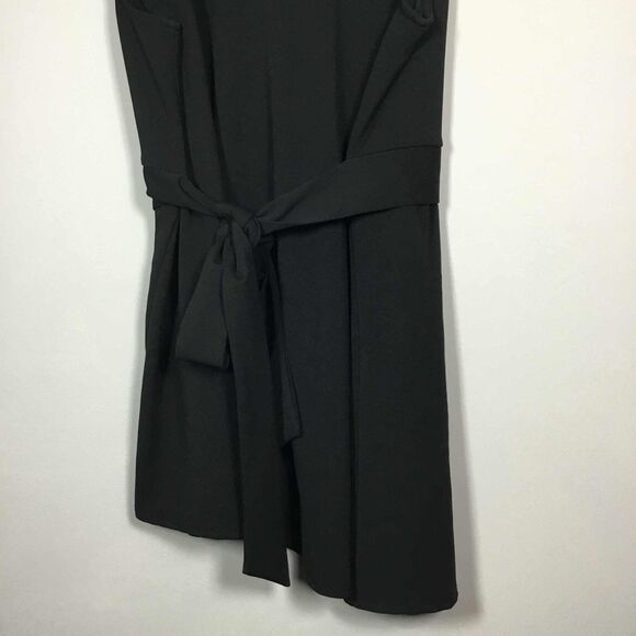 First Love Black Classic Minimalist Asymmetrical Tied Waist Party Mini Dress 1X - Picture 3 of 7